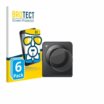 Face avant d’un emballage produit avec le logo de la marque BROTECT. À côté, l’appareil Nubia Flip 5G (Caméra UNIQUEMENT) est 
