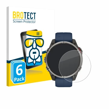 Face avant d’un emballage produit avec le logo de la marque BROTECT. À côté, l’appareil Garmin quatix 8 (47 mm) est représenté