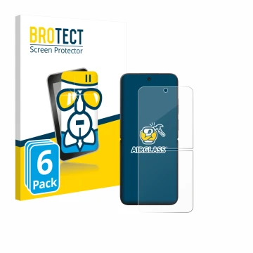 Face avant d’un emballage produit avec le logo de la marque BROTECT. À côté, l’appareil Xiaomi MIX Flip est représenté avec la