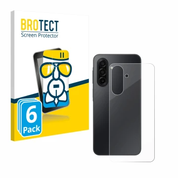 Face avant d’un emballage produit avec le logo de la marque BROTECT. À côté, l’appareil Samsung Galaxy A17 5G (Arrière) est re