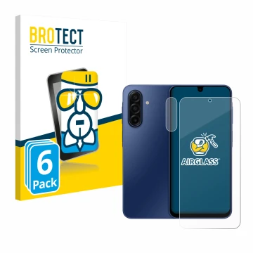 Face avant d’un emballage produit avec le logo de la marque BROTECT. À côté, l’appareil Samsung Galaxy A17 4G (Avant+Caméra) e