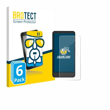 Face avant d’un emballage produit avec le logo de la marque BROTECT. À côté, l’appareil Xiaomi Moaan InkPalm Mini Plus 2 est r