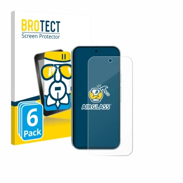 Face avant d’un emballage produit avec le logo de la marque BROTECT. À côté, l’appareil Google Pixel 9 (case-friendly) est rep