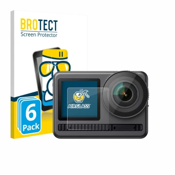 Face avant d’un emballage produit avec le logo de la marque BROTECT. À côté, l’appareil Akaso Brave 8 (Affichage avant) est re