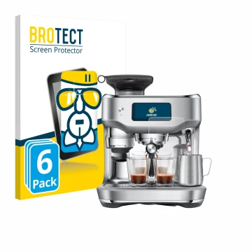 Face avant d’un emballage produit avec le logo de la marque BROTECT. À côté, l’appareil Sage the Oracle Dual Boiler est représ