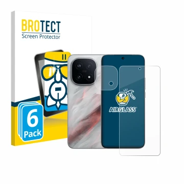 Face avant d’un emballage produit avec le logo de la marque BROTECT. À côté, l’appareil Vivo iQOO 15 (Avant+Caméra) est représ