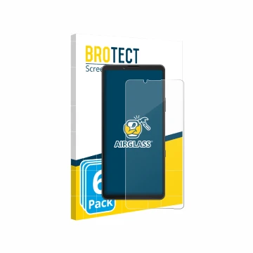 Face avant d’un emballage produit avec le logo de la marque BROTECT. À côté, l’appareil Sony Xperia 10 VII (case-friendly) est