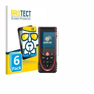 Face avant d’un emballage produit avec le logo de la marque BROTECT. À côté, l’appareil Leica DISTO X3 est représenté avec la 