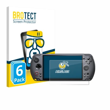 Face avant d’un emballage produit avec le logo de la marque BROTECT. À côté, l’appareil GPD Win 5 est représenté avec la prote