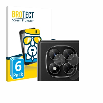 Face avant d’un emballage produit avec le logo de la marque BROTECT. À côté, l’appareil Xiaomi Redmi Note 14 Pro 4G (Caméra UN