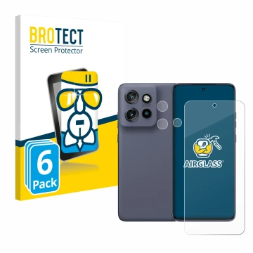 Face avant d’un emballage produit avec le logo de la marque BROTECT. À côté, l’appareil Motorola Edge 60 Neo (Avant+Caméra) es