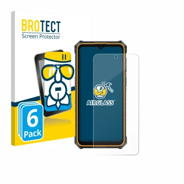 Face avant d’un emballage produit avec le logo de la marque BROTECT. À côté, l’appareil Ulefone RugKing 3 Pro est représenté a