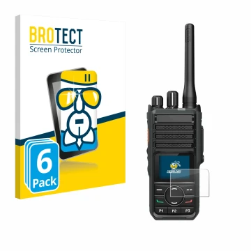 Face avant d’un emballage produit avec le logo de la marque BROTECT. À côté, l’appareil Hytera HP565 est représenté avec la pr