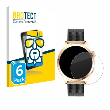 Face avant d’un emballage produit avec le logo de la marque BROTECT. À côté, l’appareil Niolina Smartwatch 1.27