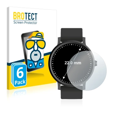 Face avant d’un emballage produit avec le logo de la marque BROTECT. À côté, l’appareil Montres (Circulaire, ø: 22 mm) est rep