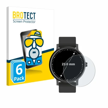 Face avant d’un emballage produit avec le logo de la marque BROTECT. À côté, l’appareil Montres (Circulaire, ø: 23 mm) est rep