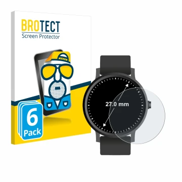 Face avant d’un emballage produit avec le logo de la marque BROTECT. À côté, l’appareil Montres (Circulaire, ø: 27 mm) est rep