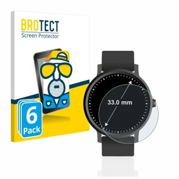 Face avant d’un emballage produit avec le logo de la marque BROTECT. À côté, l’appareil Montres (Circulaire, ø: 33 mm) est rep