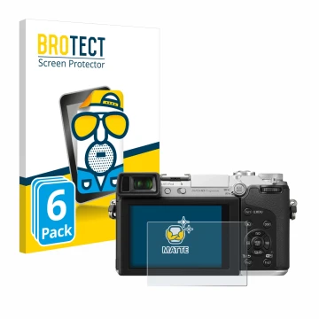 Face avant d’un emballage produit avec le logo de la marque BROTECT. À côté, l’appareil Panasonic Lumix DMC-GX7 est représenté