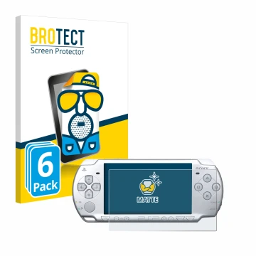 Face avant d’un emballage produit avec le logo de la marque BROTECT. À côté, l’appareil Sony PSP 2004 est représenté avec la p