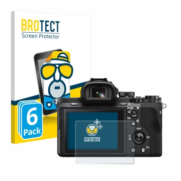 Face avant d’un emballage produit avec le logo de la marque BROTECT. À côté, l’appareil Sony Alpha 7 II (ILCE-7M2) est représe