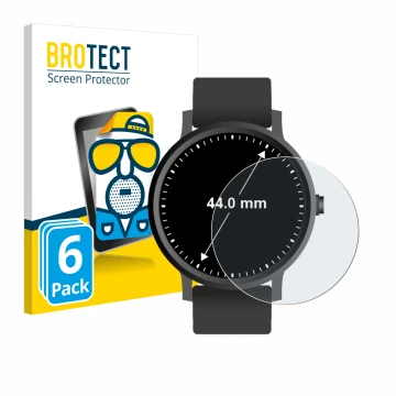 Face avant d’un emballage produit avec le logo de la marque BROTECT. À côté, l’appareil Montres (Circulaire, ø: 44 mm) est rep