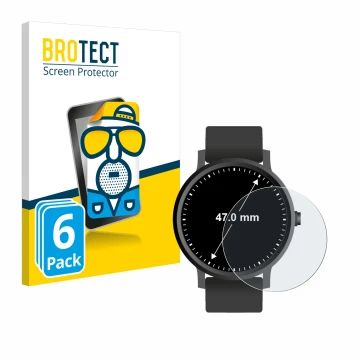 Face avant d’un emballage produit avec le logo de la marque BROTECT. À côté, l’appareil Montres (Circulaire, ø: 47 mm) est rep