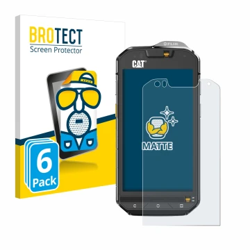 Face avant d’un emballage produit avec le logo de la marque BROTECT. À côté, l’appareil Caterpillar Cat S60 est représenté ave