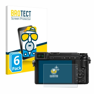 Face avant d’un emballage produit avec le logo de la marque BROTECT. À côté, l’appareil Panasonic Lumix DMC-GX80 est représent