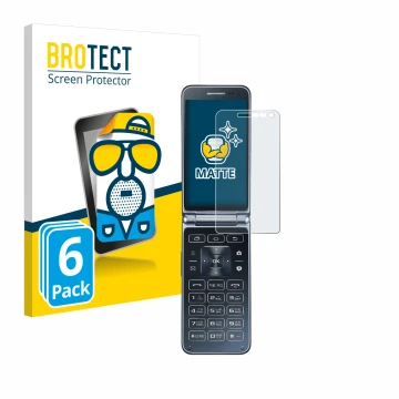 Face avant d’un emballage produit avec le logo de la marque BROTECT. À côté, l’appareil Samsung Galaxy Folder 2 est représenté