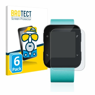 Face avant d’un emballage produit avec le logo de la marque BROTECT. À côté, l’appareil Garmin Forerunner 35 est représenté av
