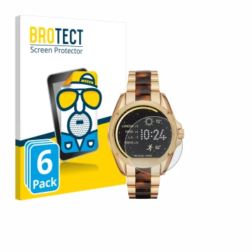 Face avant d’un emballage produit avec le logo de la marque BROTECT. À côté, l’appareil Michael Kors Access Bradshaw est repré