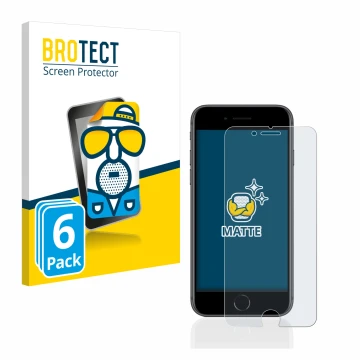 Face avant d’un emballage produit avec le logo de la marque BROTECT. À côté, l’appareil Apple iPhone 8 est représenté avec la 