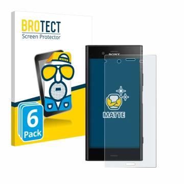 Face avant d’un emballage produit avec le logo de la marque BROTECT. À côté, l’appareil Sony Xperia XZ1 est représenté avec la