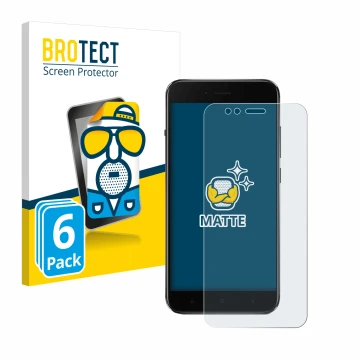 Face avant d’un emballage produit avec le logo de la marque BROTECT. À côté, l’appareil Xiaomi Mi A1 est représenté avec la pr