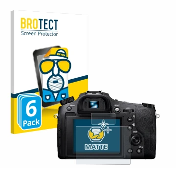 Face avant d’un emballage produit avec le logo de la marque BROTECT. À côté, l’appareil Sony Cyber-Shot DSC-RX10 IV est représ