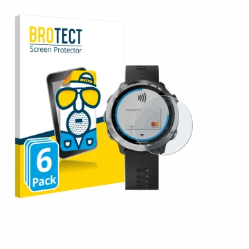 Face avant d’un emballage produit avec le logo de la marque BROTECT. À côté, l’appareil Garmin Forerunner 645 est représenté a