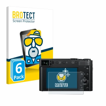 Face avant d’un emballage produit avec le logo de la marque BROTECT. À côté, l’appareil Panasonic Lumix DC-TZ202 est représent