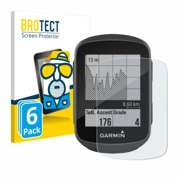 Face avant d’un emballage produit avec le logo de la marque BROTECT. À côté, l’appareil Garmin Edge 130 est représenté avec la