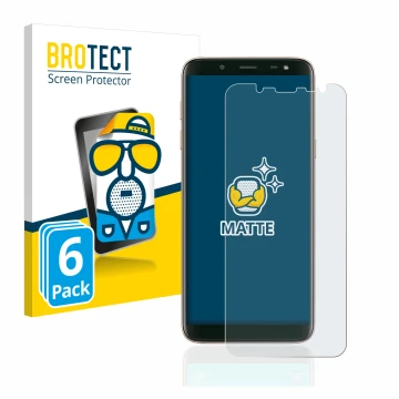 Face avant d’un emballage produit avec le logo de la marque BROTECT. À côté, l’appareil Samsung Galaxy J6 2018 est représenté 