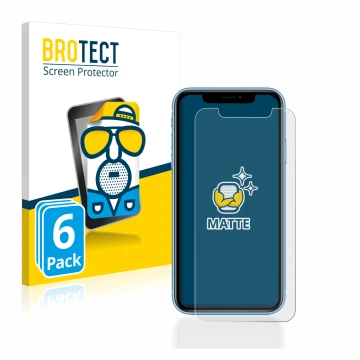 Face avant d’un emballage produit avec le logo de la marque BROTECT. À côté, l’appareil Apple iPhone XR est représenté avec la