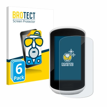 Face avant d’un emballage produit avec le logo de la marque BROTECT. À côté, l’appareil Garmin Edge Explore 2018 est représent