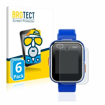 Face avant d’un emballage produit avec le logo de la marque BROTECT. À côté, l’appareil Vtech Kidizoom Smart Watch DX2 est rep