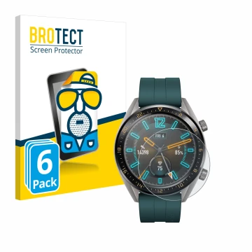 Face avant d’un emballage produit avec le logo de la marque BROTECT. À côté, l’appareil Huawei Watch GT Active est représenté 