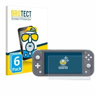 Face avant d’un emballage produit avec le logo de la marque BROTECT. À côté, l’appareil Nintendo Switch Lite est représenté av