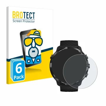 Face avant d’un emballage produit avec le logo de la marque BROTECT. À côté, l’appareil Suunto 7 est représenté avec la protec