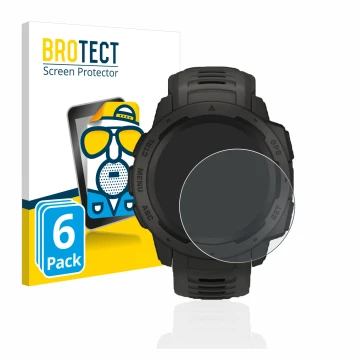 Face avant d’un emballage produit avec le logo de la marque BROTECT. À côté, l’appareil Garmin Instinct Solar est représenté a