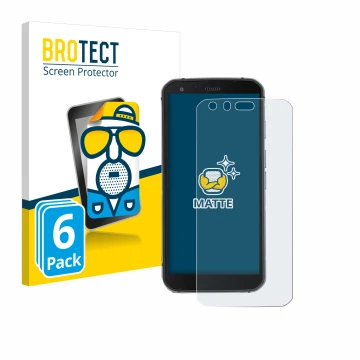 Face avant d’un emballage produit avec le logo de la marque BROTECT. À côté, l’appareil Caterpillar Cat S62 Pro est représenté