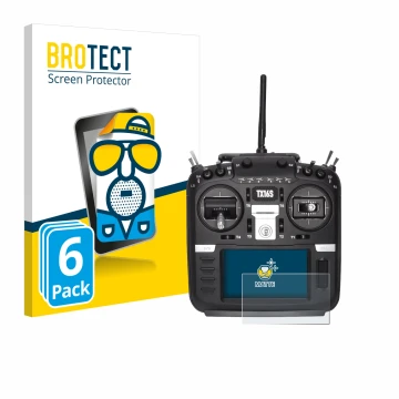 Face avant d’un emballage produit avec le logo de la marque BROTECT. À côté, l’appareil Radiomaster TX16S est représenté avec 