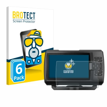 Face avant d’un emballage produit avec le logo de la marque BROTECT. À côté, l’appareil Garmin Striker Vivid 7cv est représent